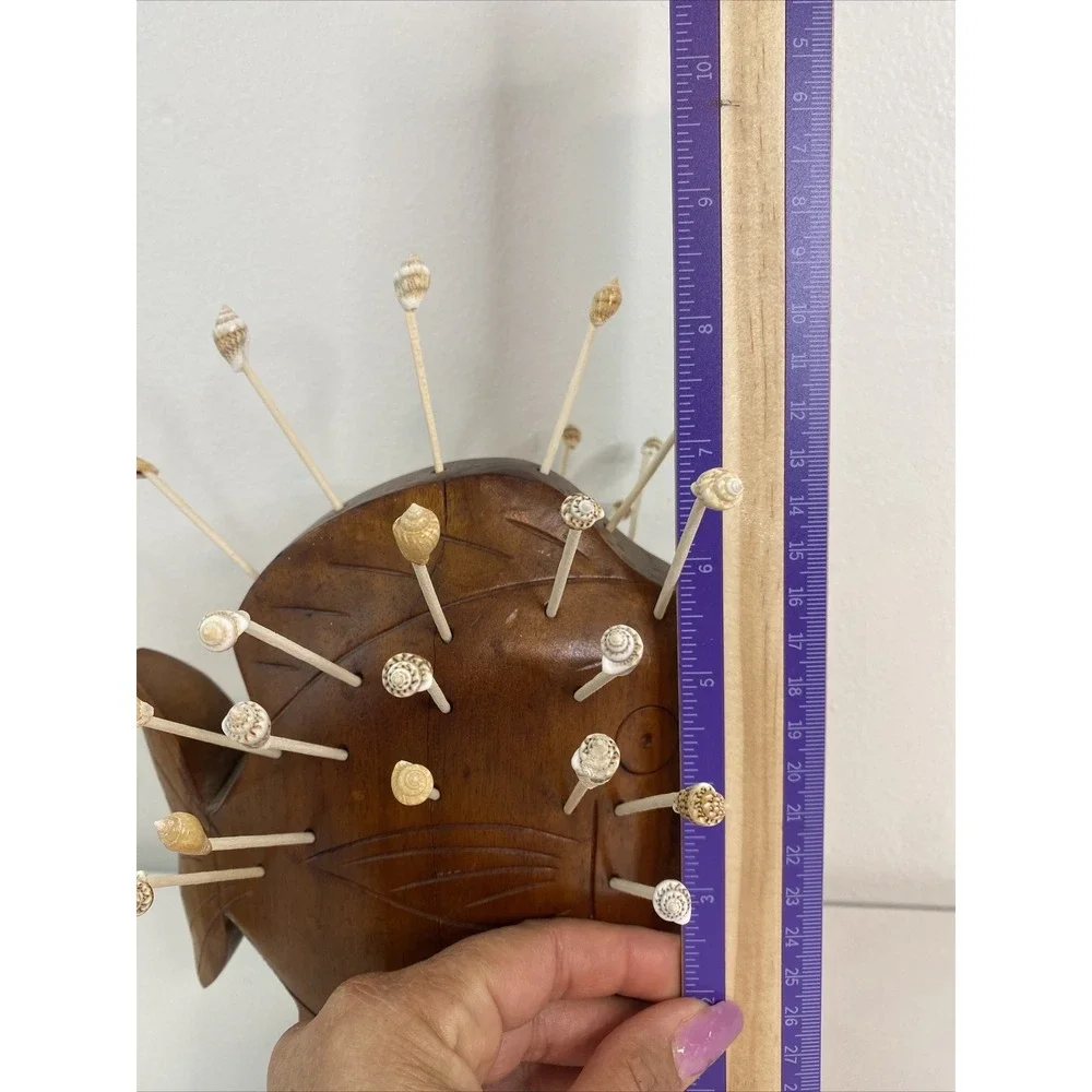 Large vintage wooden fish toothpick holder party server
